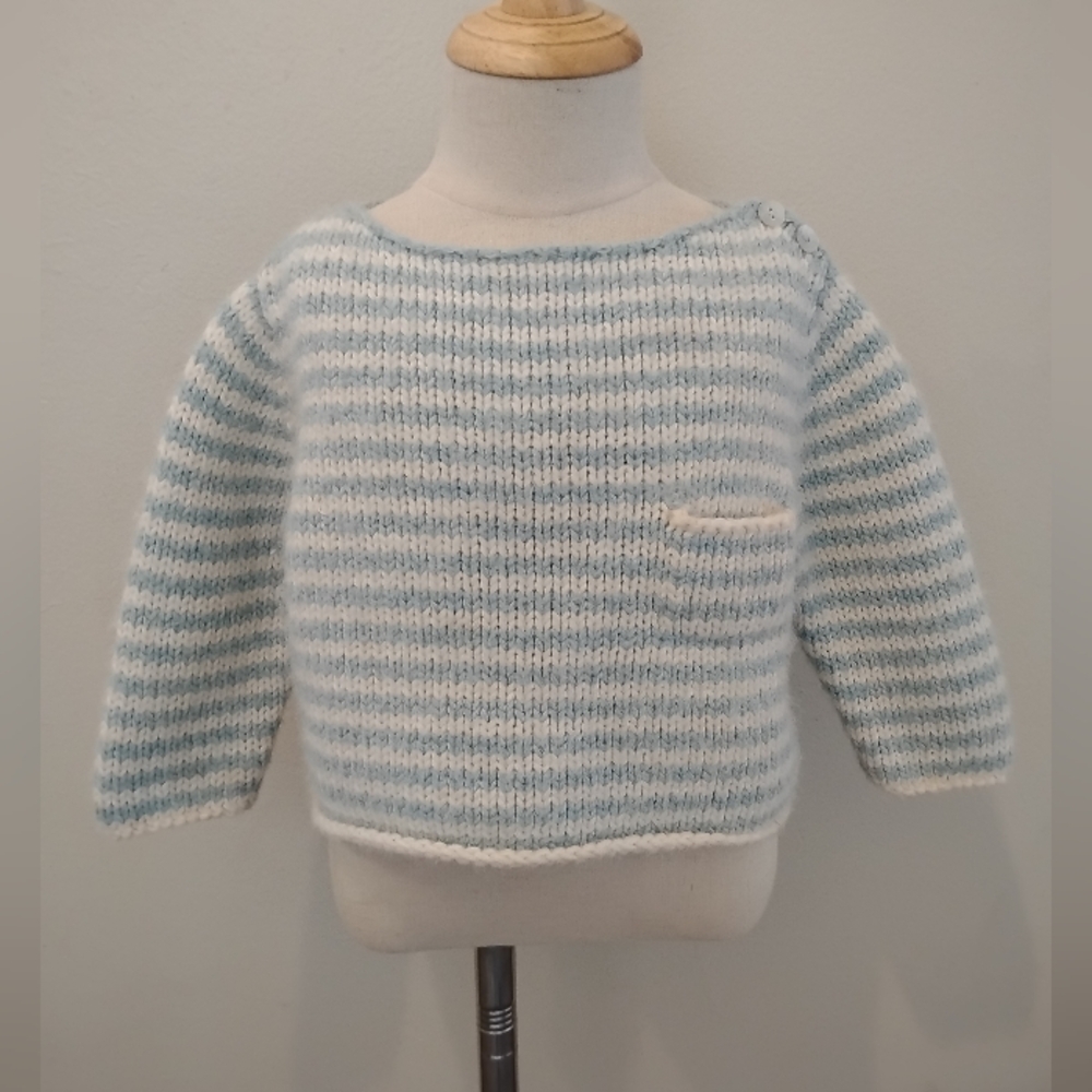 Blabla Baby Alpaca Wool Cashmere Sweater Striped Aqua Blue White 2T Pullover